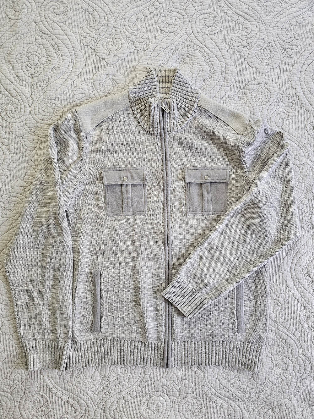 Calvin Klein Men's Heather Light Gray Full-Zip Sweater Jacket